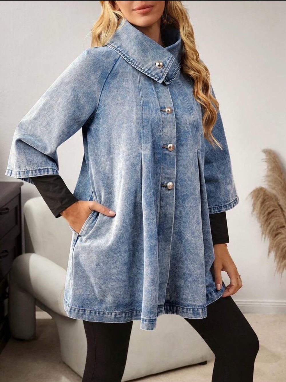 Light Wash Blue Denim Swing Jean Jacket Size L - Picture 2 of 8